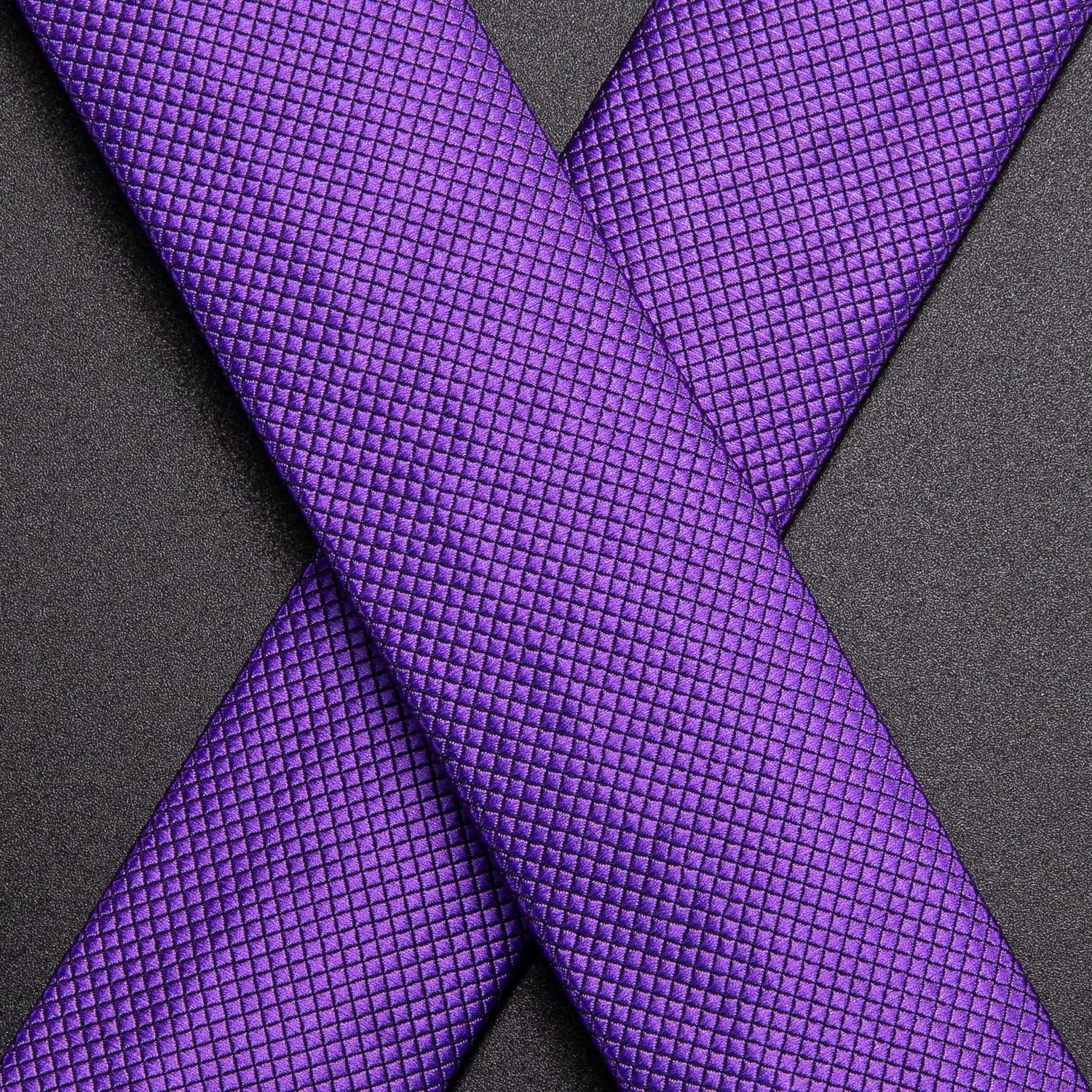 Hi-Tie Dark Purple Plaid Suspender Bowtie Hanky Cufflinks Set Formal
