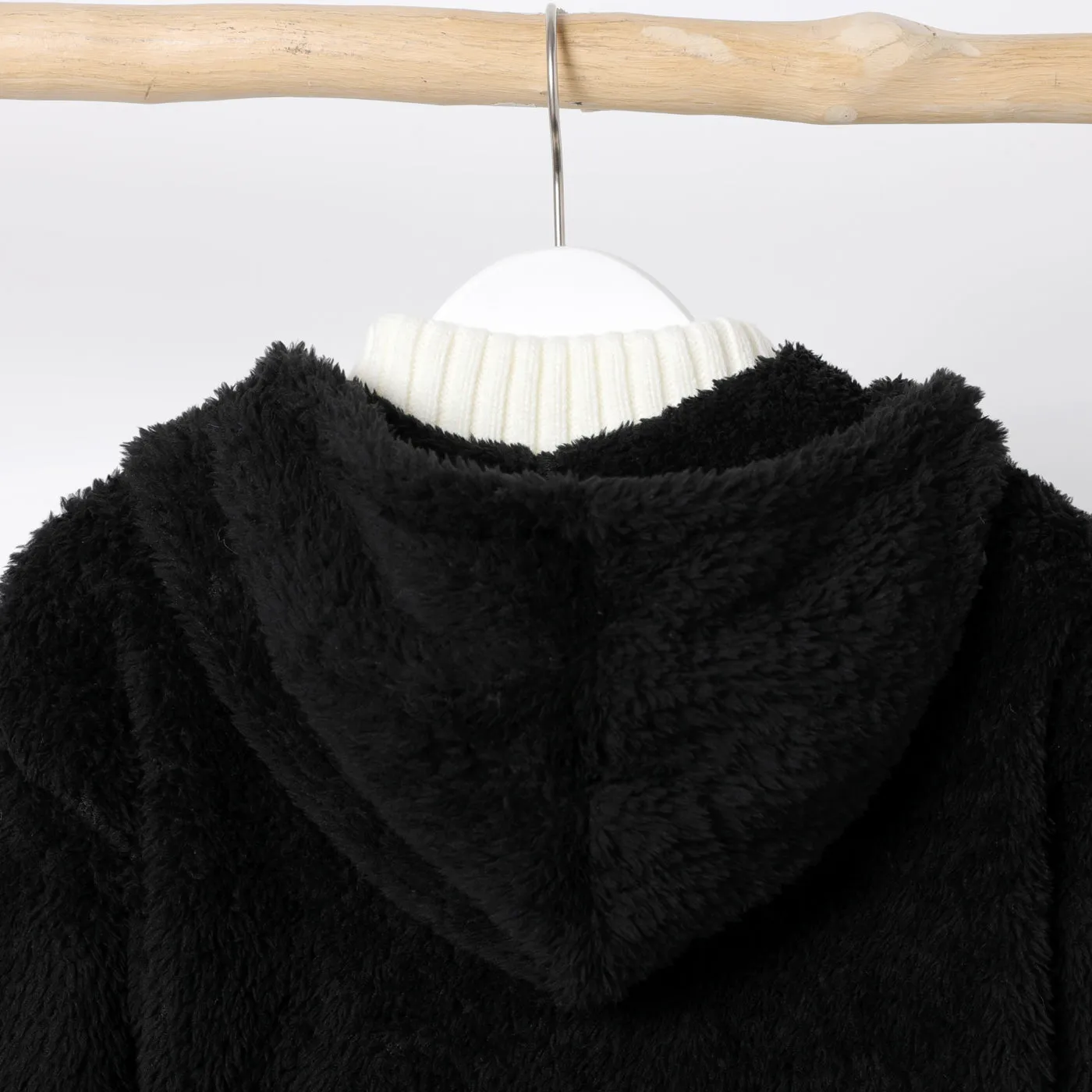 Kid Boy/Kid Girl Solid Color Hooded Fuzzy Coat Jacket